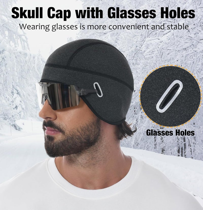 MELASA Winter Helmet Liner Skull Cap, Fleece Lined Warm Cycling Cap with Glasses Holes, Thermal Hat Beanie for Men Women - Image 3